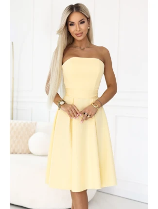 641-3 VIVIENNE korzetové rozšířené midi šaty s páskem - pastelově žluté 641-3 VIVIENNE korzetové rozšířené midi šaty s páskem - pastelově žluté