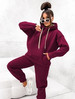 Hrubší bavlněná dámská tepláková souprava ve vínové bordó barvě (82143)