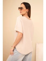 Dámský svetr s krátkým rukávem volného střihu béžový