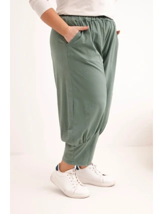 Dámské kalhoty Plus Size s nízkým sedem a gumou v pase khaki