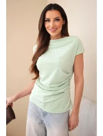 Dámská žebrovaná halenka z viskózy s vodopádovým výstřihem a nařasením tmavě mátová