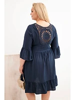 Dámské šaty Plus Size z viskózy s ažurovým zdobením tmavě modrá Dámské šaty Plus Size z viskózy s ažurovým zdobením tmavě modrá