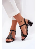 Dámské lakované kožené sandály na sloupku s ozdobou - černé Vinceza