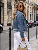 Krátká dámská džínová bunda s dvojřadým zapínáním, modrá, FashionStreet TY5682 Krátká dámská džínová bunda s dvojřadým zapínáním, modrá, FashionStreet TY5682