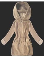 Světle béžová vlněná bunda typu alpaka s kapucí (W214#)