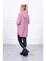Zateplená mikina s prodlouženými zády a kapsami tmavě růžová