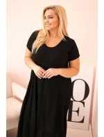 Dámské šaty plus size s krátkým rukávem a volánem z lehké viskózy černá