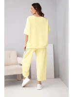 Dámský máslový komplet z viskózy mikina a kalhoty s lampasy žlutý