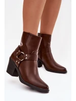 Zateplené dámské kotníkové boty na podpatku s ozdobným prvkem hnědé Jurelle