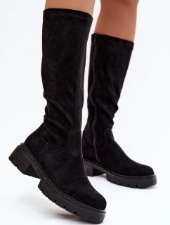 Dámské kozačky z eko semiše černé Oceana