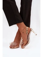 Sandály na podpatku s ozdobou a krystaly D&A MR52-236 zlaté
