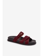 Dámské pantofle s pásky a zlatým přezkou Bordó Selorina