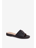 Kožené pantofle s plochým podpatkem ozdoba S.Barski KV61-6019 Černé