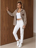 Dámská oversize košilová bunda z kordového materiálu, béžová, FashionStreet TY6057 Dámská oversize košilová bunda z kordového materiálu, béžová, FashionStreet TY6057