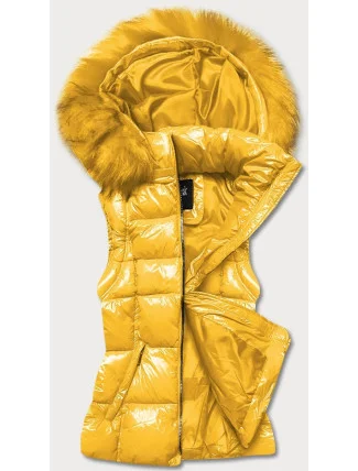 Žlutá lakovaná dámská vesta s kožešinou (DK027-86) Žlutá lakovaná dámská vesta s kožešinou (DK027-86)