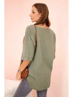 Dámská mušelínová košile s knoflíkem khaki