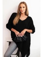 Svetr dámský vlněný asymetrický Plus Size s výstřihem do V černý Svetr dámský vlněný asymetrický Plus Size s výstřihem do V černý