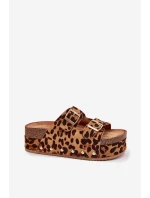 Dámské sandály s přezkami na masivní platformě leopard Odisene