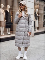 Dlouhý prošívaný dámský kabát v béžové barvě FashionStreet TY5485 Dlouhý prošívaný dámský kabát v béžové barvě FashionStreet TY5485