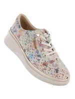 Dámské kožené polobotky na podpatku béžové barvy Vinceza 79603