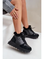 Kožené dámské tenisky trapery s kožešinou na platformě Big Star OO274A329 černé