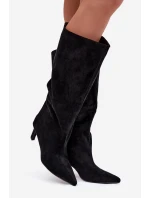 Dámské kozačky z eko semiše na jehlovém podpatku Phelin – černé Dámské kozačky z eko semiše na jehlovém podpatku Phelin – černé