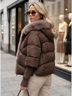 Dámská zimní prošívaná bunda s kožešinou, hnědá, FashionStreet TY5989 Dámská zimní prošívaná bunda s kožešinou, hnědá, FashionStreet TY5989