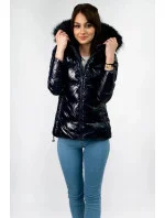 Tmavě modrá lakovaná dámská prošívaná bunda (7693) Tmavě modrá lakovaná dámská prošívaná bunda (7693)