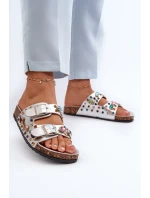 Dekorované Dámské Žabky S Páskami S.Barski MY121 Stříbrné Dekorované Dámské Žabky S Páskami S.Barski MY121 Stříbrné