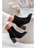 Zateplené dámské boty na podpatku eko semiš černé Gudra