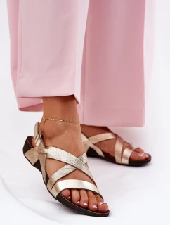 Ploché Kožené Sandály Dámské Zazoo 40032 Zlaté