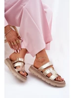 Dámské Pantofle Z Přírodní Kůže Na Platformě Zazoo 40440 Zlaté