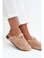 Kožešinové dámské pantofle na platformě s páskem a přezkou béžové Noraline