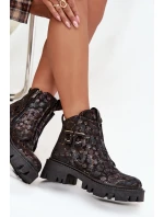 Kožené dámské kotníčkové boty s ozdobou zateplené Artiker 57C2084 Černo-zlaté