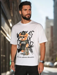 Pánské bílé tričko s potiskem FashionStreet RX5647