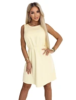 296-16 VICTORIA Trapézové šaty bez rukávů s páskem - máslově žluté