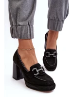 Kožené lodičky na masivním sloupku Laura Messi 2706 černé