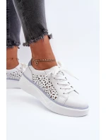 Dámské perforované tenisky na platformě z bílé kůže Peilaeno