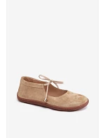 Kožené Semišové Baleríny Barefoot na Šněrování Zazoo 021 Béžové Kožené Semišové Baleríny Barefoot na Šněrování Zazoo 021 Béžové