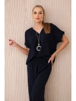 Komplet s náhrdelníkem halenka + kalhoty námořnická modř
