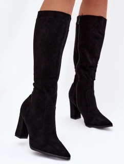 Dámské kozačky na podpatku z eko semiše vyhřívané černé Narille