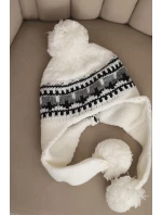 Dámská zimní vlnená čapka s ušnicemi a bambulkami K436 bílá Dámská zimní vlnená čapka s ušnicemi a bambulkami K436 bílá