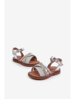 Lesklé Dětské Sandálky Na Suchý Zip Stříbrné Delphina