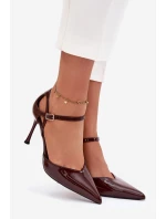Dámské lakované lodičky s páskem - čokoládové Tarilin