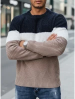Pánský svetr s kulatým výstřihem tmavě modrý a béžový FashionStreet WX2321