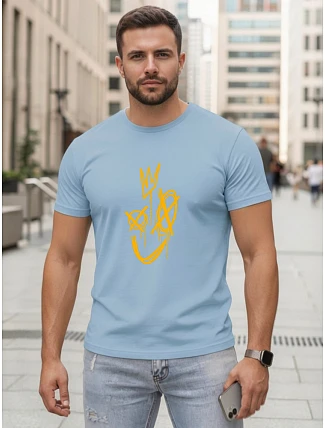 Pánské bavlněné tričko s potiskem Smile Crown modré FashionStreet NX0138R