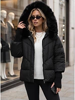 Černá dámská zimní prošívaná bunda s kožešinou FashionStreet TY5741