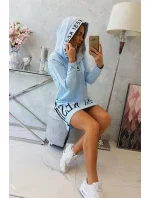 Šaty s kapucí a potiskem modré