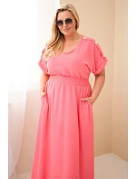 Dámské šaty Plus Size s řaseným pasem růžová