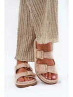 Dámské Sandály S Přezkami A Dekorativním Obšitím Béžové Visley